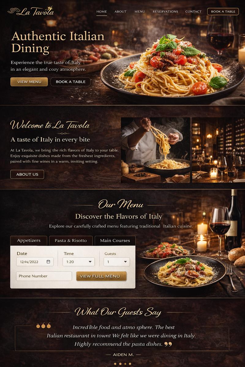 Sample website for a restaurant